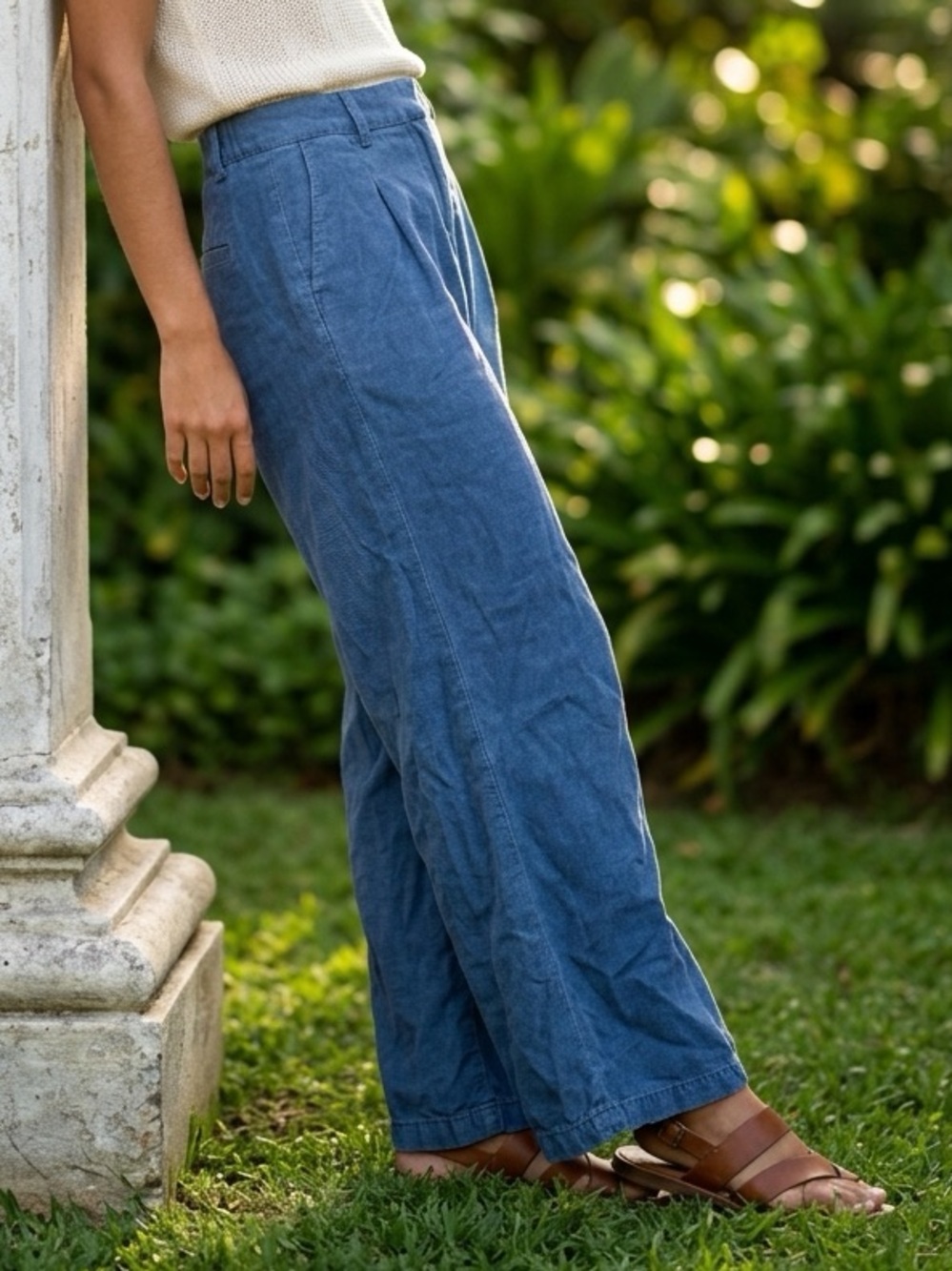 American Eagle Dreamy Coastal Drape Blue Wide-Leg Pleated Trouser boho Pants